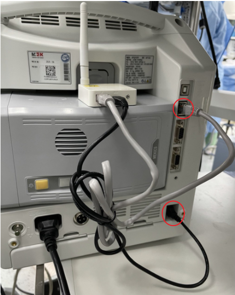 LAN cable and power — MP1300 rear